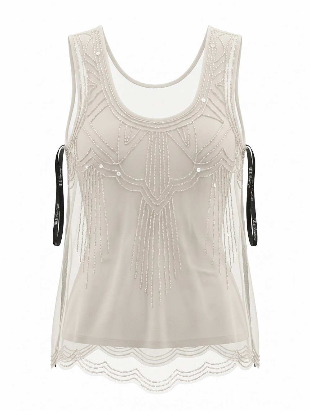 BKE Ivory Beaded Mesh Camisole Festival Party Layering Whimsgoth Size L